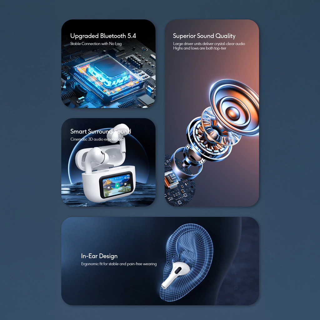 KiiP DTS16 Tws ANC Headset Bluetooth 5.4 Earphone Smart Screen Active Noise Reduction