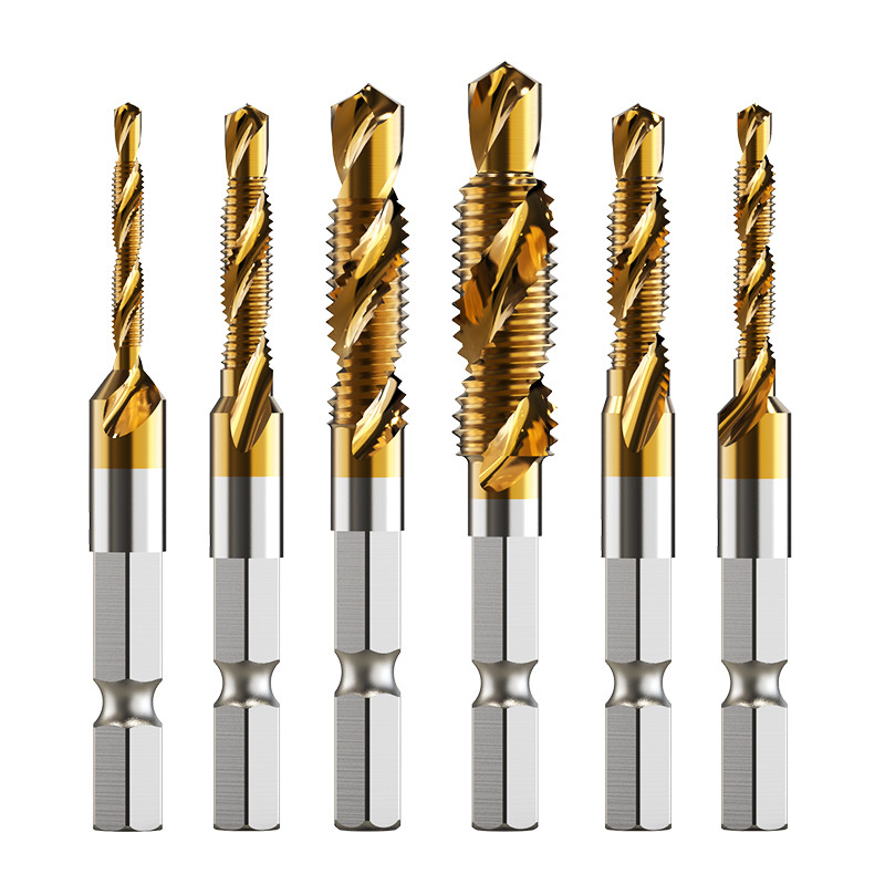 Jual New Titanium Plated Hex Shank HSS Screw Thread Metric Tap Drill ...