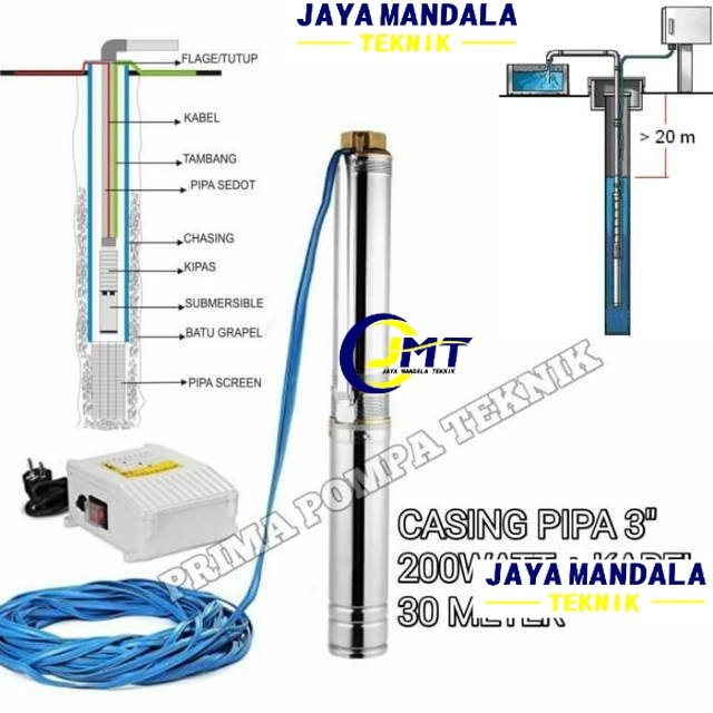 Jual Mesin Pompa Air Satelit 200Watt + Kabel 30 Meter Asli Casing Pipa ...