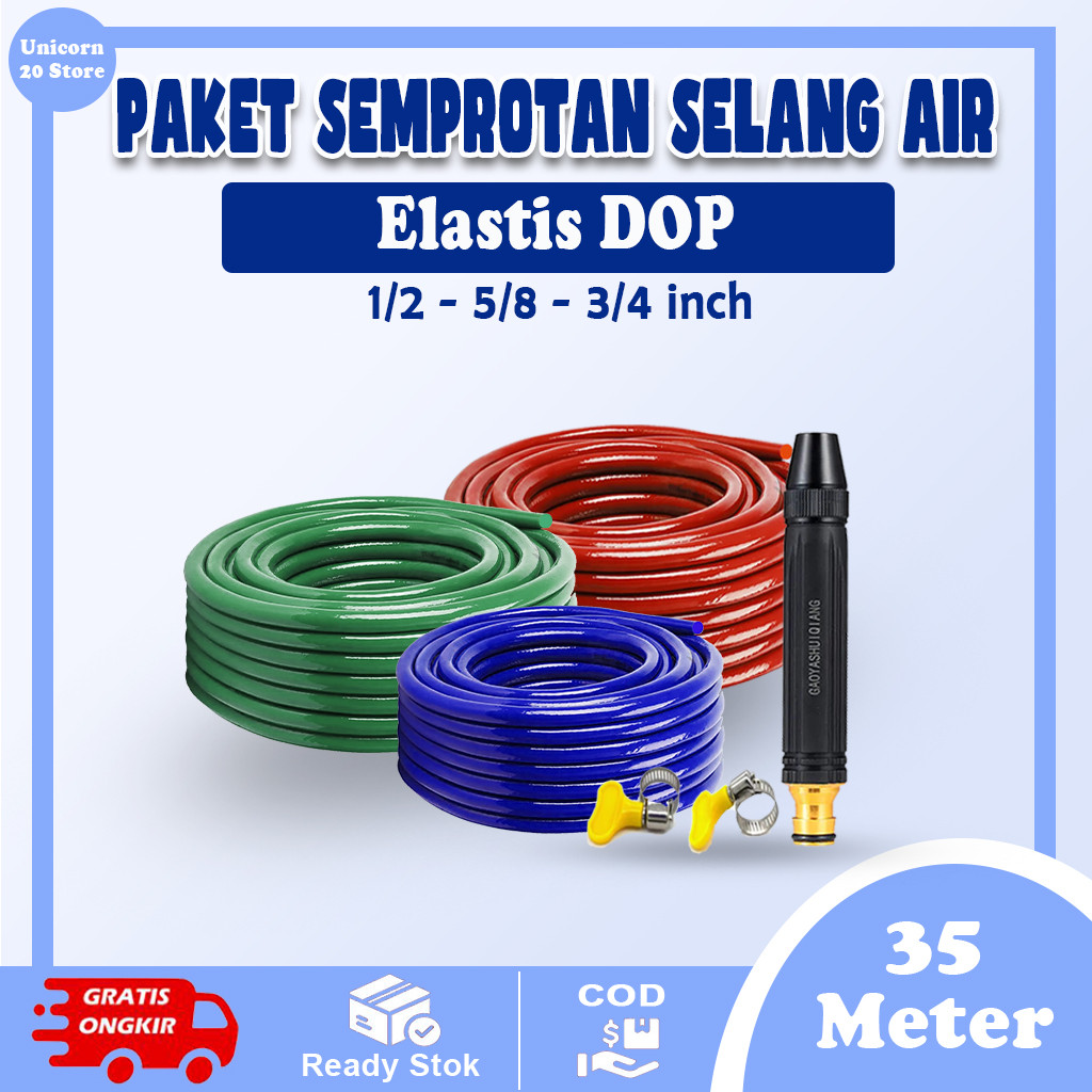 SATU PAKET SEMPROTAN HITAM SELANG AIR  ELASTIS DOP 20-35 METER 1/2 5/8 3/4 INCH - PERKEBUNAN JET SPRAY CUCI MMOTOR MOBIL COD