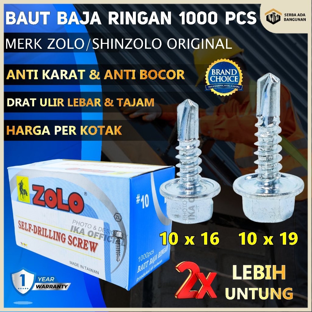 Jual SAB Baut baja ringan Zolo shinZolo 10x19dan 10x16/sekrup baut ...