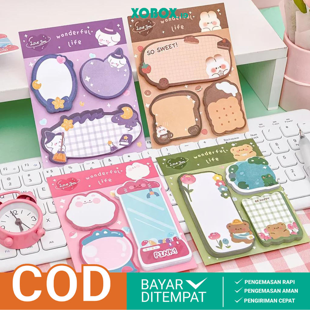 Jual Sticky Notes Kawai 3in1 Memo Pad Stick Note 60lembar Tempelan ...