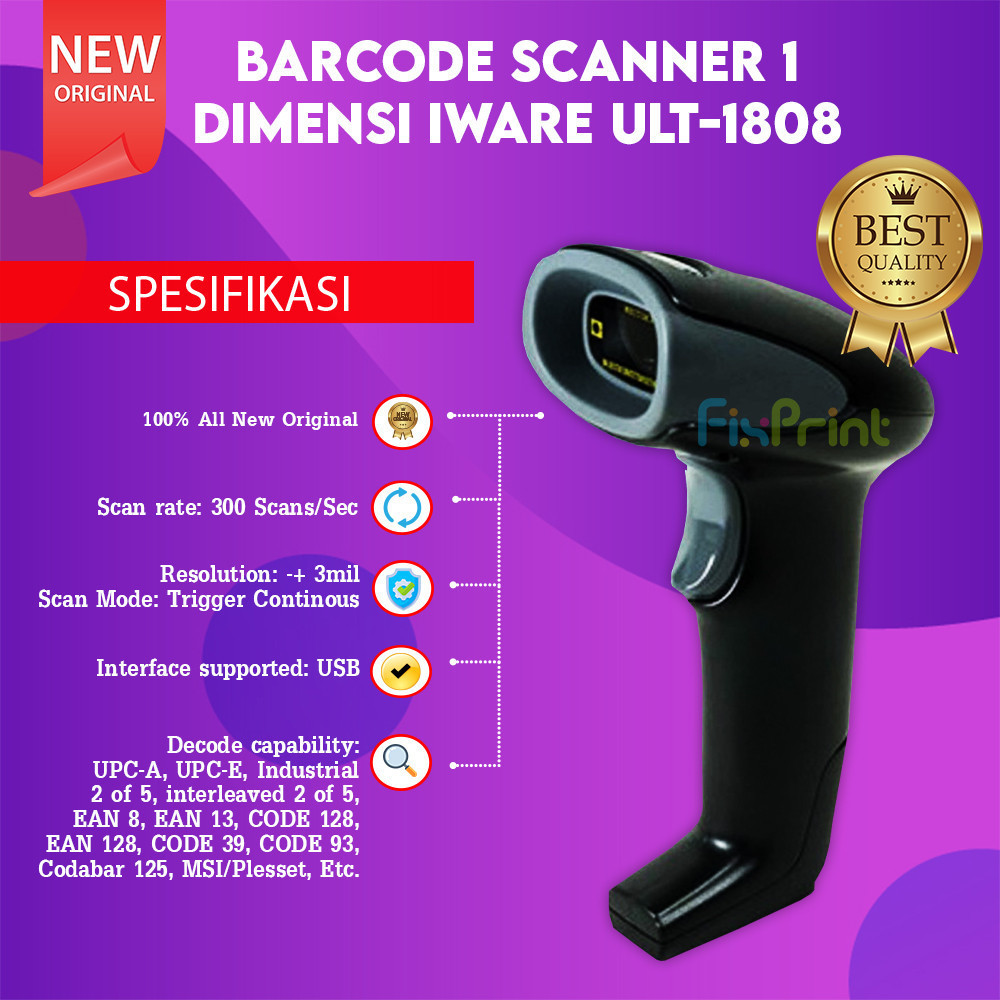 Jual FixPrint SCANNER BARCODE IWARE ULT 1808 ULT-1808 1D USB AUTO SCAN ...
