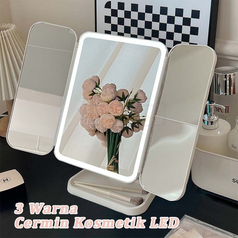 Jual 3 Warna LED Cermin Rias Dengan Touchscreen Cermin Rechargeable ...
