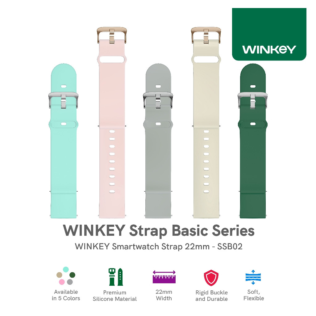 Jual WINKEY Smartwatch Strap Basic Silicone 22mm Universal Watch Strap ...