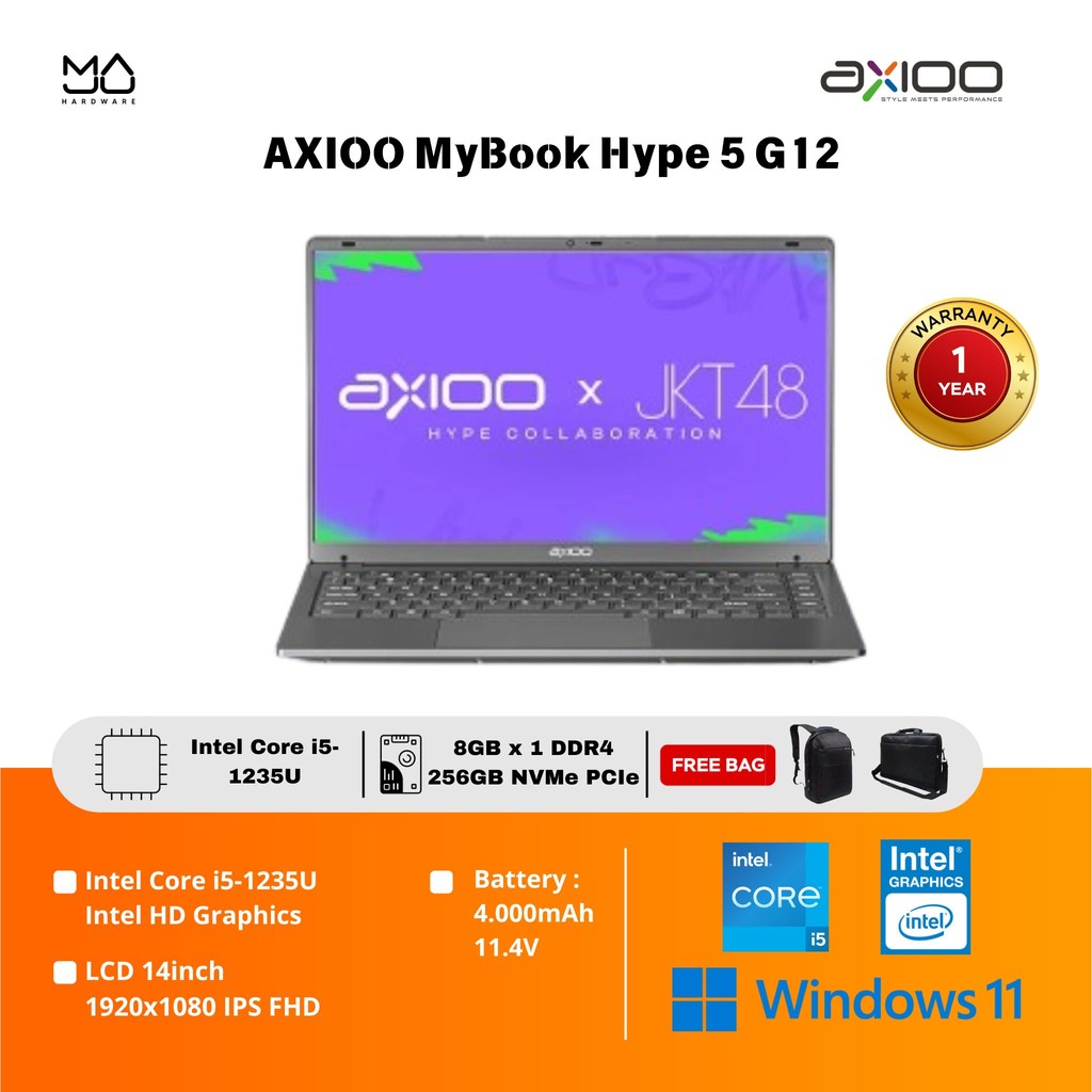 Jual Laptop Axioo MyBook Hype 5 G12 Intel Core i5-1235U/8GB/256GB/FHD ...