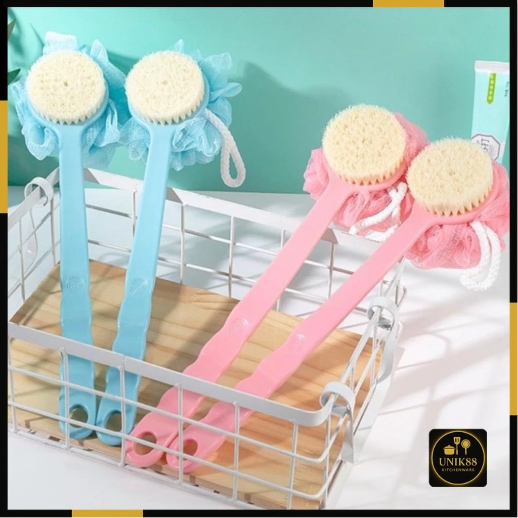 [UNIK88] Sikat Mandi Dua Sisi Gagang Panjang Shower Puff | AutoStock