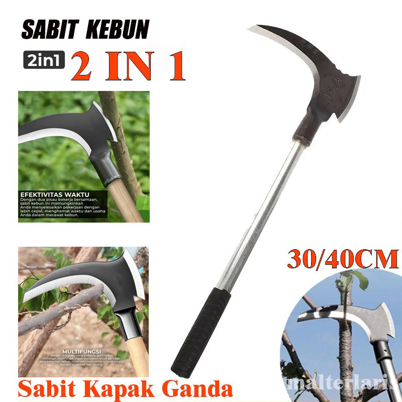 (30/40CM)Pemangkas Sabit kapak Ganda Pemangkas Rumput Multifungsi 6722/Sabit Arit Rumput Baja Asli Sabit Kapak Ganda Alat Pemotong Ranting Pohon Alat Panen Padi Potong Rumput