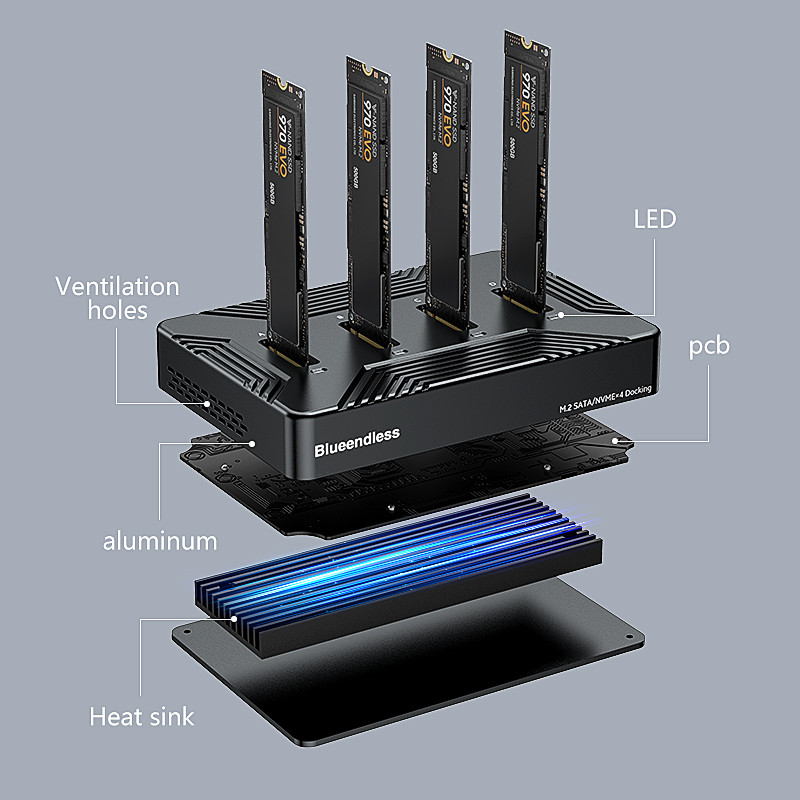 Jual 4 bay m2 SSD docking station Type C USB3.1 10Gbps m.2 NVME SATA ...