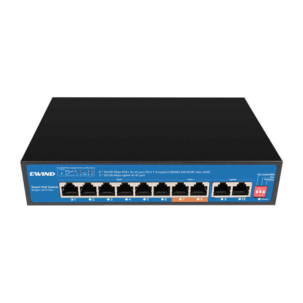 Jual POE Network Switcher, 8 Port, 100Mbps, 2 Uplink, 120W, Hub ...