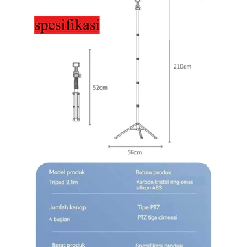 Tripod HP Metalic Tebal 2.1 Meter Type X21 Tripod HP 2.1 Meter Tripod Handphone Chrome Gratis