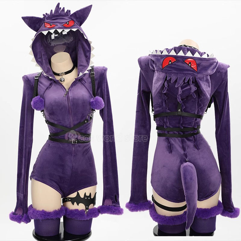 Jual Anime Gengar Cosplay Costume Women Sexy Hooded Bodysuit Tail Socks ...