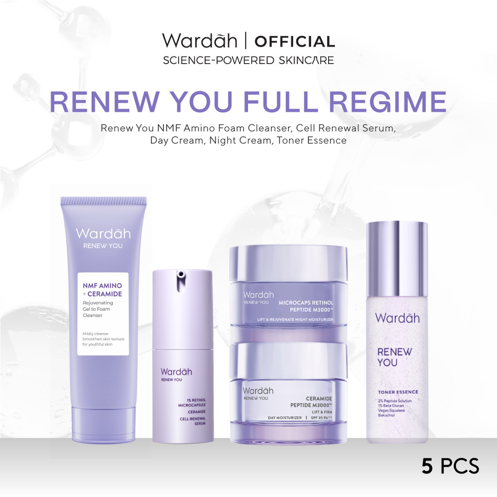 Wardah Renew You Paket Lengkap Full Regime (Serum, Night Cream, Essence, Day Cream, Facial Wash)