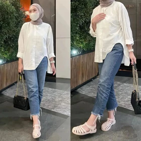 Talita Blouse Kemeja Wanita Linen Premium Kemeja Basic Wanita Casual Korean Style