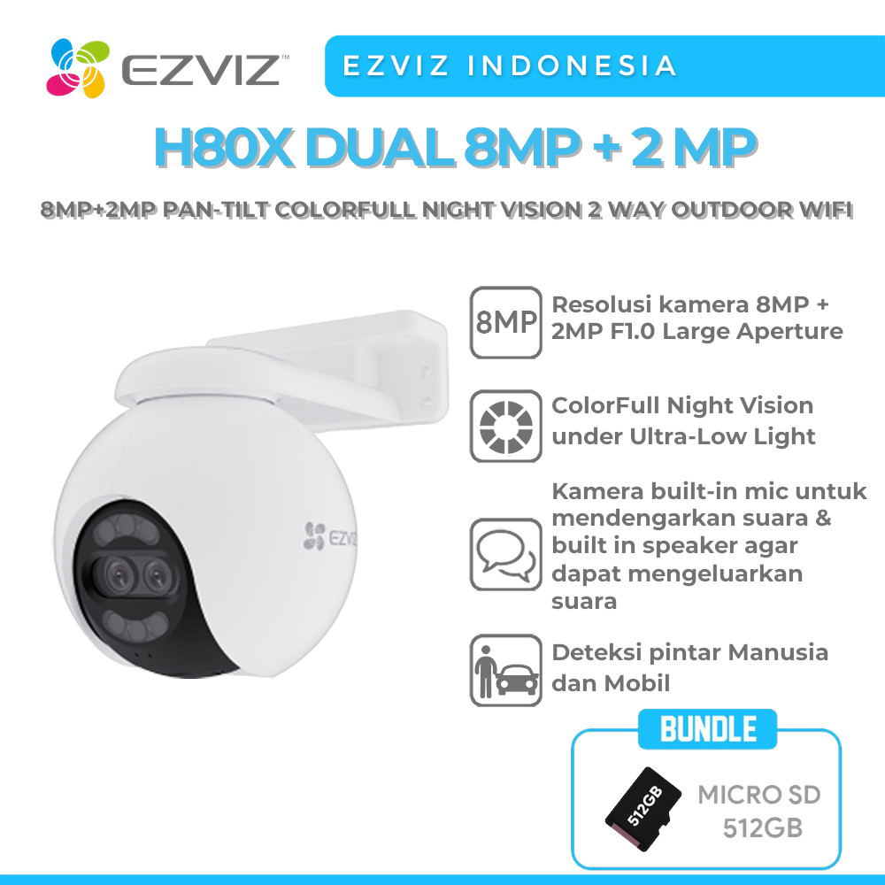 Jual EZVIZ H80X-DUAL-10MP 8MP+2MP PAN-TILT COLORFULL NIGHT VISION 2 WAY ...