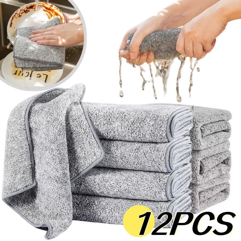 Jual Bamboo Charcoal Fiber Cleaning Cloth Rags Thickened Water ...