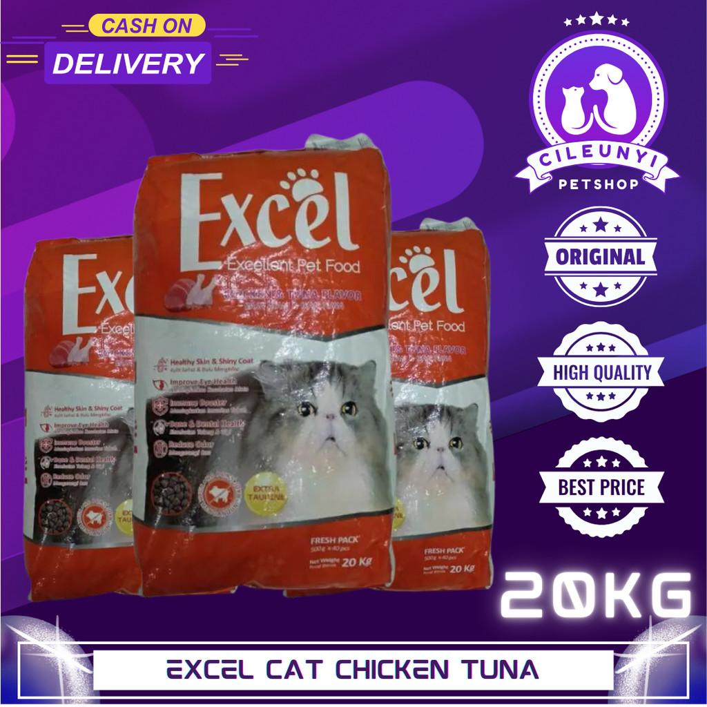 Jual EXCEL CAT FOOD CHICKEN & TUNA 20kg - kibble Segitiga | Shopee ...