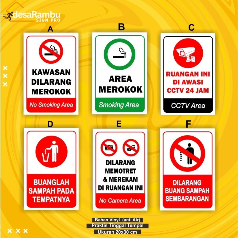 Jual Cetak Stiker Akrilik Sign Rambu Informasi Ukuran 20 cm x 30 cm ...
