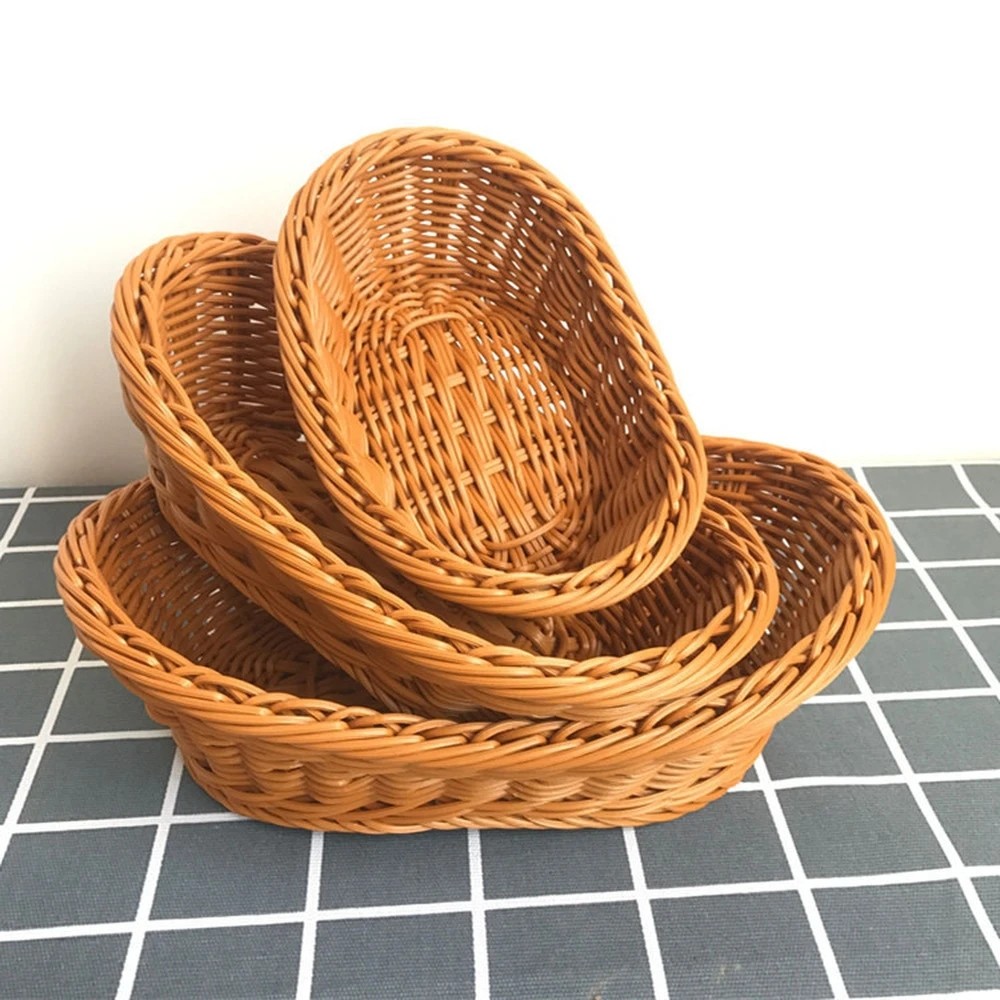Jual Oval Curved Rattan Wicker Woven Serving Baskets for Bread Fruit ...