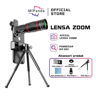 Mipanda Lensa Kamera Hp Apexel 28x25 Zoom vlog Paduan Aluminium Tripod Teleskop 18x/36x/60x Hp 200x