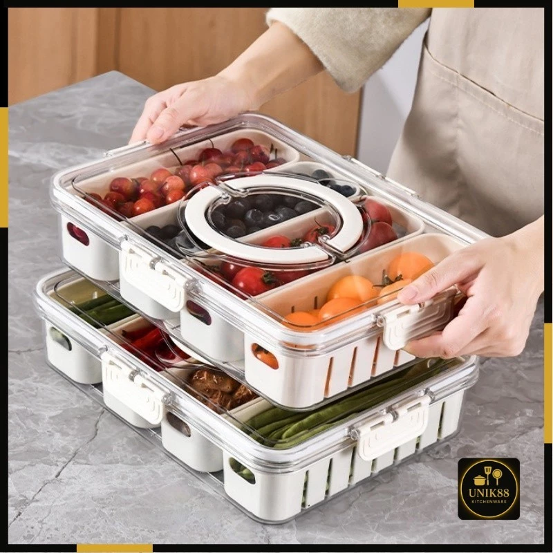 [UNIK88] Kontainer Kulkas Tempat Penyimpanan Makanan Dengan Saringan dan Tutup Transparan | AutoStock