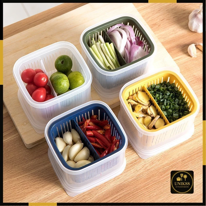 [UNIK88] Kotak Penyimpanan Bumbu Jahe/Bawang/Cabe Dengan Saringan Peniris dan Tutup | AutoStock