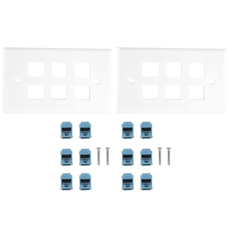 Jual 2Pack 6 Port Ethernet Wall Plate, RJ45 Cat6 Female To Female Jack ...