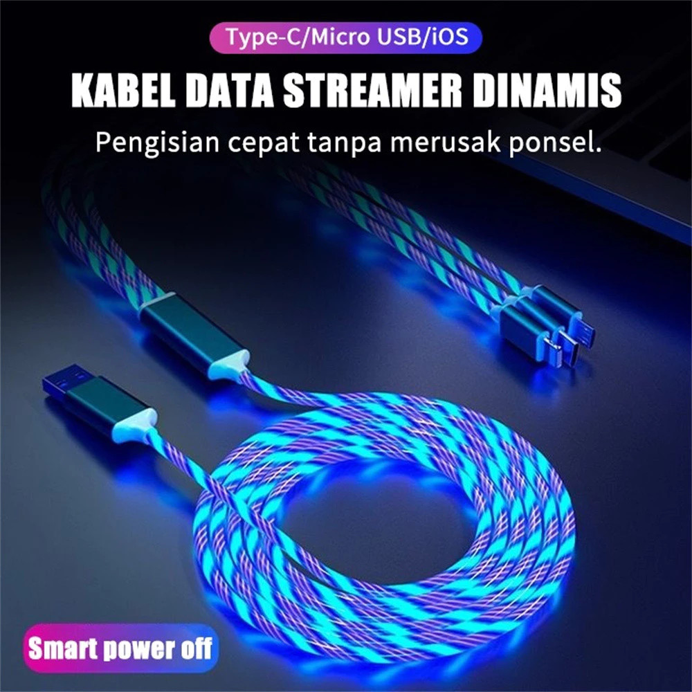 Jual GS|Kabel Charger LED 3IN1 - Kabel Data LED 3IN1 Tipe C Micro ...