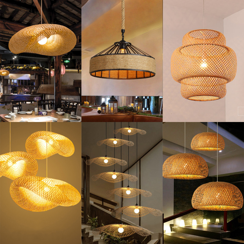 Image showcasing Jual Bamboo Pendant Lights Hand Woven Ceiling Weaving Chandelier Lamp ...