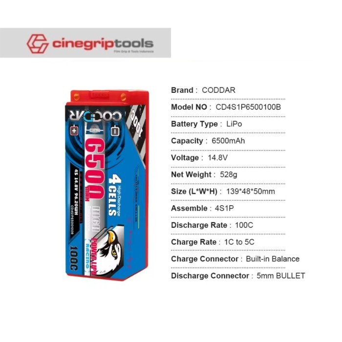 Batería Lipo 14.8V 6500mAh 100C Para Coches RC 1/8 Y 1/10 | Compatible Con Slash, Stampede, HPI, Kyosho Y Axial | Conector EC5