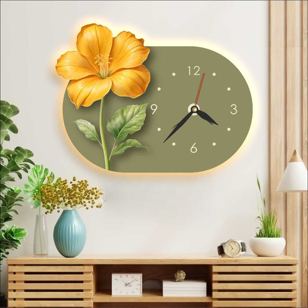 Jual Jam DInding Jam Dinding Estetik Ukir Motif Bunga Lampu LED 