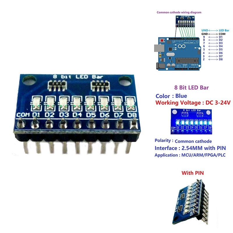 Jual 3.3V 5V 8 Bit Blue Common Cathode LED Indicator Module DIY Kit For ...