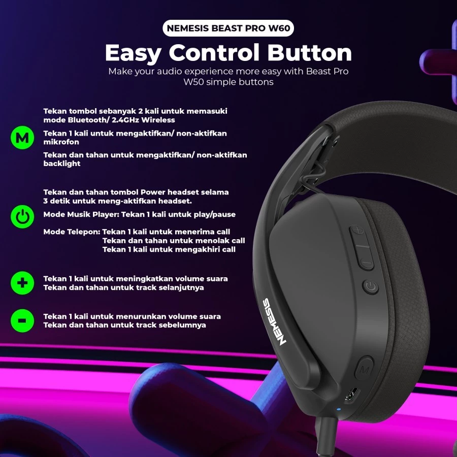 Nyk Nemesis Beast Pro W60 7.1 Rgb Trimode Wireless Gaming Headset