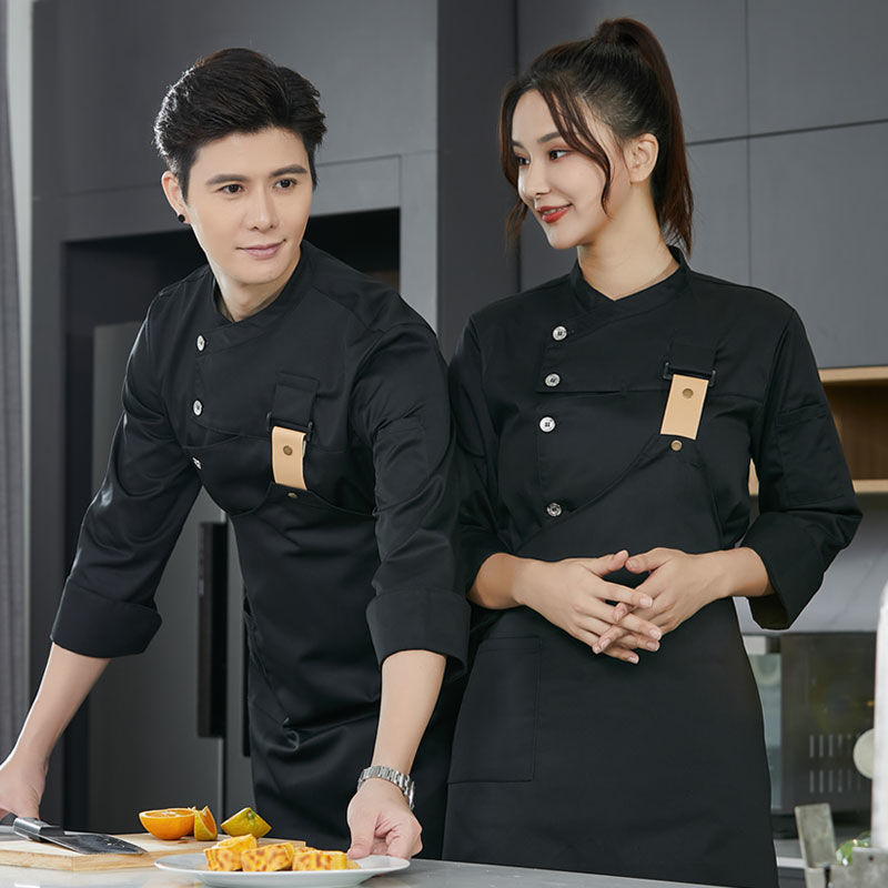 Jual Men black Chef Coat Logo short Sleeve Chef Jacket Apron for Summer ...