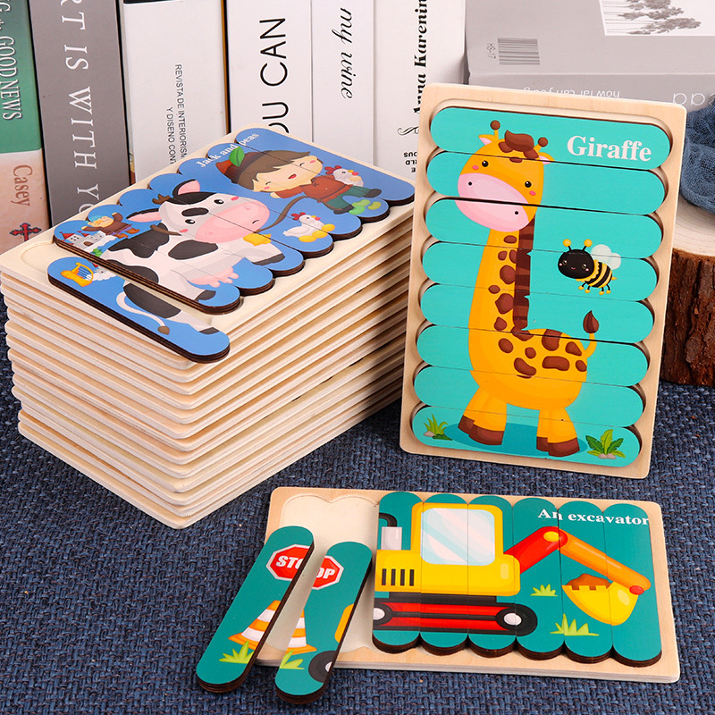 Jual Baby Wooden Montessori Puzzle Child Game Wooden Puzzle 3D Cartoon ...
