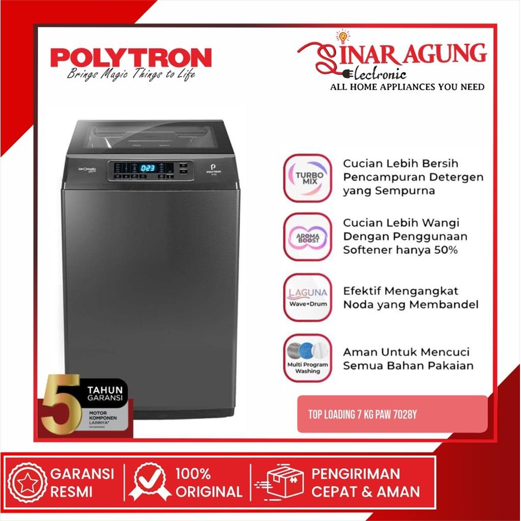 Jual POLYTRON PAW7028Y / PAW-7028Y MESIN CUCI TOP LOADING - GARANSI ...