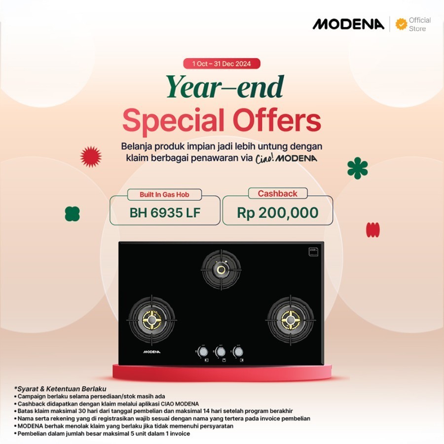 Jual Modena BH 6935 LF - kompor tanam 3 tungku full kuningan | Shopee ...
