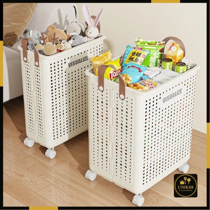[UNIK88] Keranjang Baju Kotor Laundry Basket Plastik Lipat Dengan Roda | AutoStock