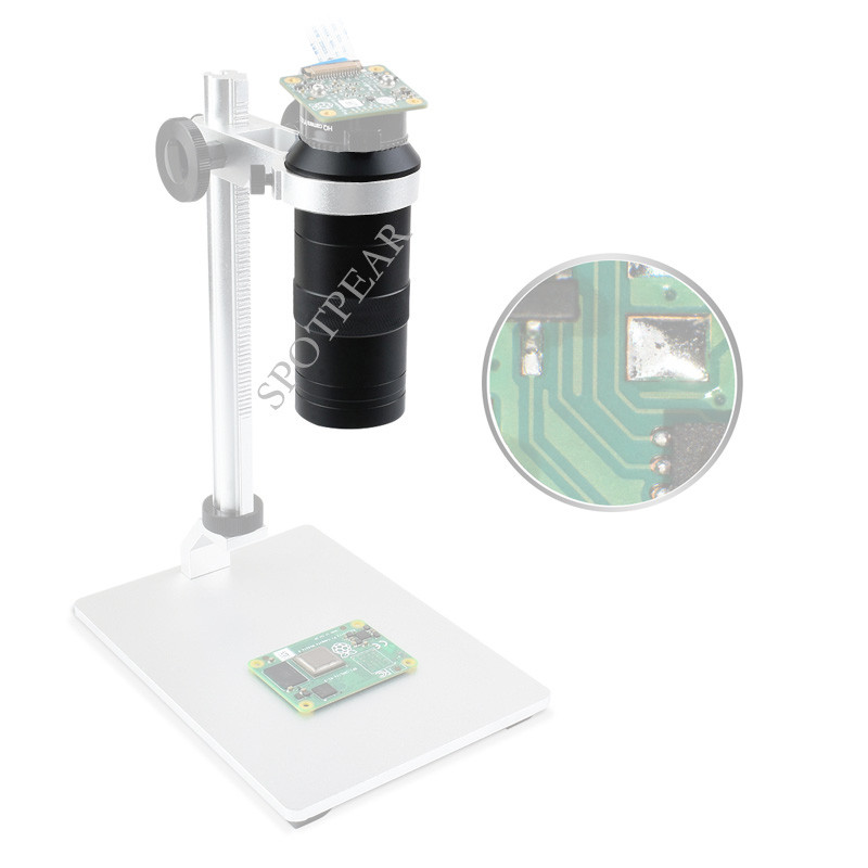 100X Industrial Microscope Lens, C/CS-Mount, Compatible With Raspberry Pi Hq Camera Ws 24229