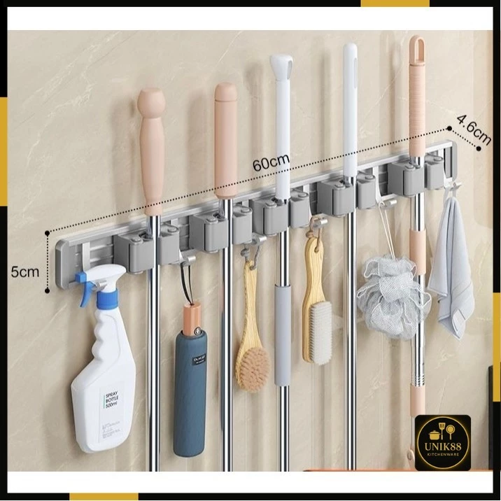[UNIK88] Gantungan Sapu Pel Alumunium 5 Slot 6 Kait | AutoStock