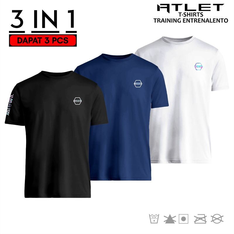 Jual Paket grosir 3 Baju Kaos Olahraga Pria Bahan DryFit Berpori Nyaman