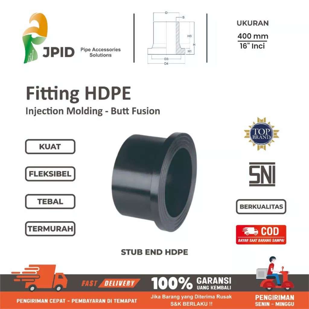 Jual Fitting HDPE Injection Butt Fusion Stub End PN 10 Uk 10