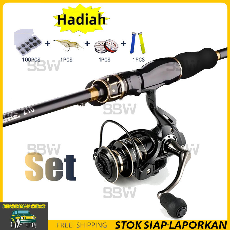 Joran Pancing Set Carbon Fiber Lengkap 1.65M-2.4M + Reel Spinning 1000-7000 - Max Drag 20kg Kuat & Tahan Lama - Combo Siap Pakai untuk Pemula dan Nelayan