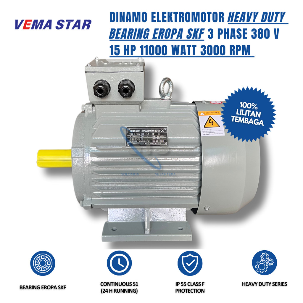 Jual STS | BEARING SKF VEMA STAR Dinamo 3 Phase 380v HEAVY DUTY 15 HP ...