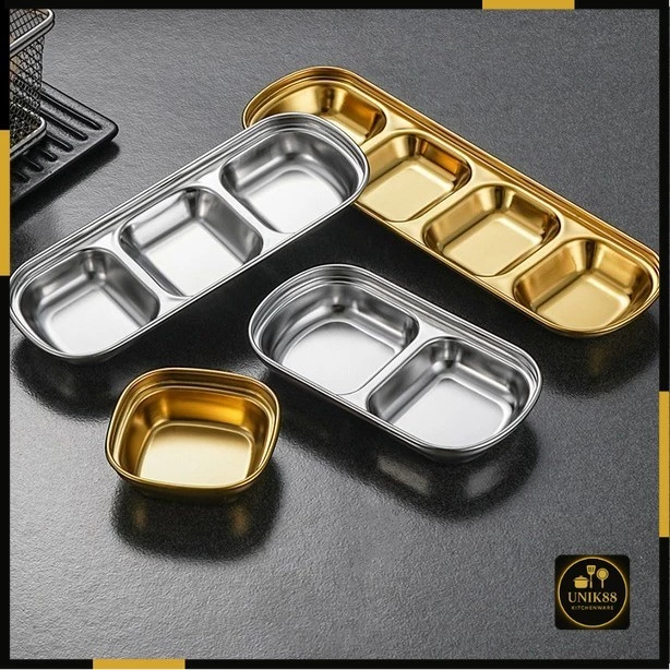 [UNIK88] Tempat Sambal 2 SEKAT / Bumbu Bawang Stainless Steel Emas Korea | AutoStock