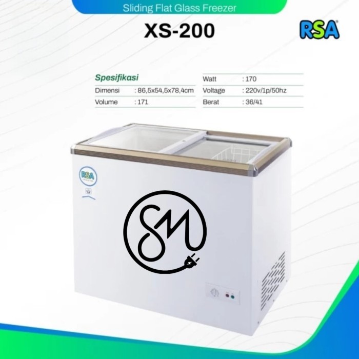Jual Chest Freezer RSA XS-200 171 Liter XS200 Sliding Glass Flat pintu ...