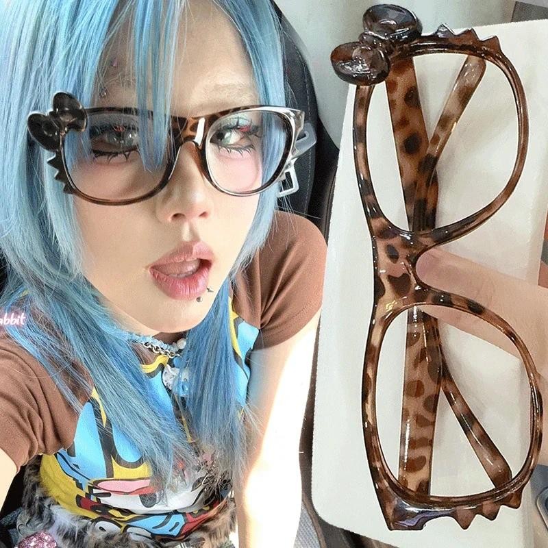 Jual Y2K Hello Kitty Eyeglass Frame Anime Leopard Print Eyeglass Frame ...