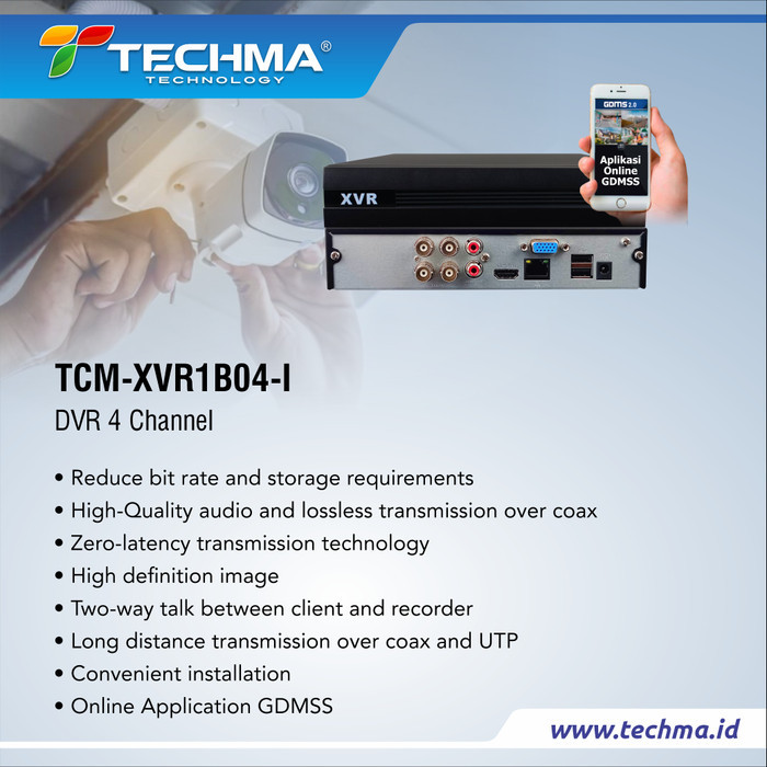 Jual TECHMA TCM-XVR1B04-I XVR DVR Up to 2MP WizSense AI SMD Plus 4CH ...
