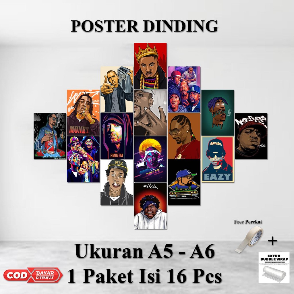 Jual [COD] Poster Dinding Rapper Ukuran A5 A6 1 Paket isi 16 Pcs ...