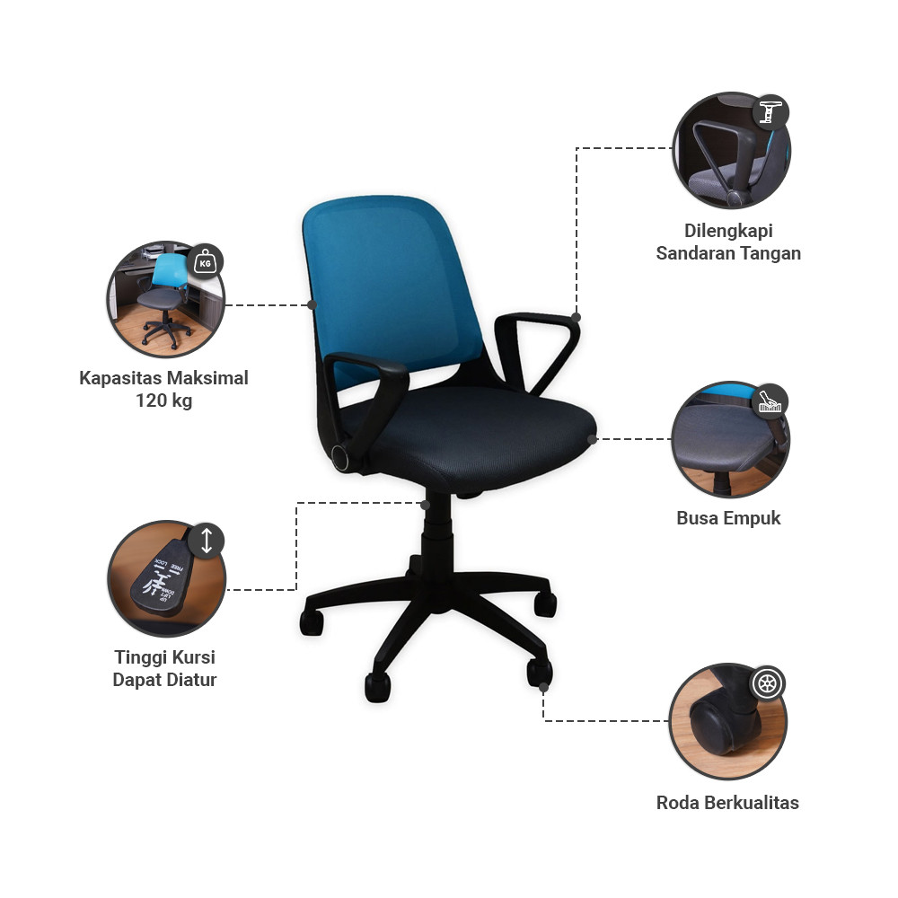 Jual Informa Lomo Kursi Kantor Sandaran Rendah - Biru Tempat Duduk ...